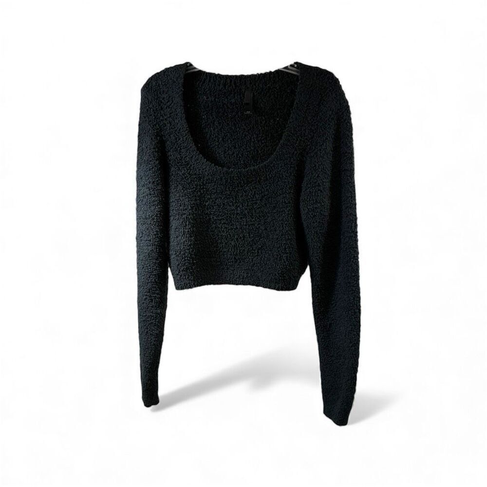 SKIMS Long Sleeve Square Neck Cropped Cozy Knit in Black Size 2X/3X